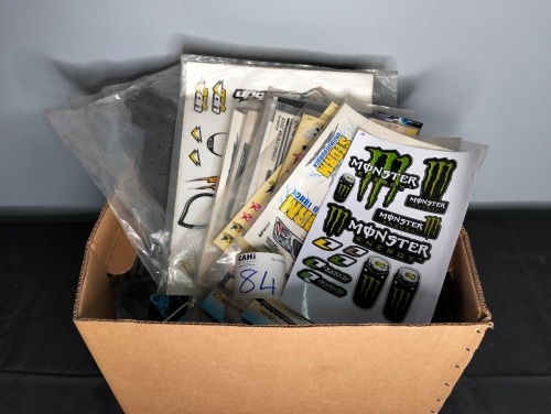 ASSORTED DECALS & STICKERS & CHASSIS