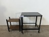 STEEL GRANITE TOP TABLE AND WOODEN TROLLEY - 2