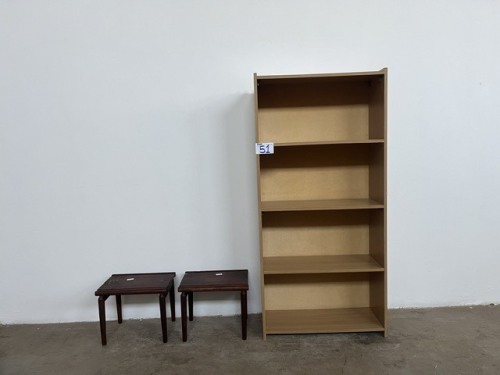 BOOKSHELF AND 2 X SIDE TABLES