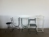 DUMP VALET, STEEL CHAIR, ROUND STOOL AND STEEL STANDS