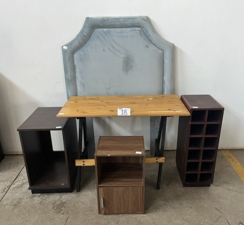 SINGLE BED HEADBOARD, WOODEN TABLE, PEDESTAL AND OTHER GOODS