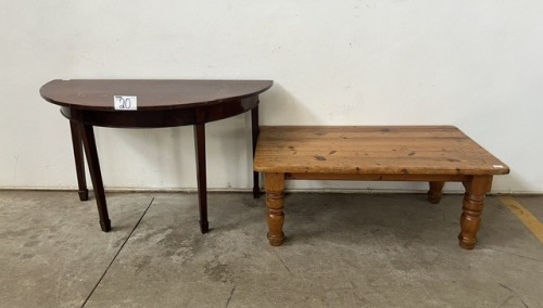 WOODEN HALF MOON TABLE AND COFFEE TABLE
