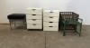 2 X PEDESTALS, WICKER OTTOMAN, WICKER BENCH AND OTHER GOODS