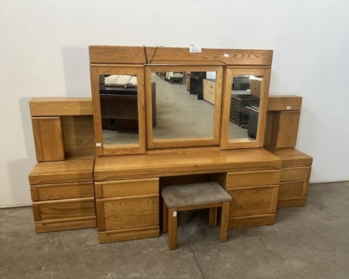 BEDROOM SUITE (DRESSING TABLE, STOOL AND HEADBOARD WITH PEDESTAL)