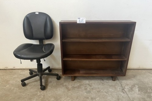 WOODEN SHELF AND OFFICE CHAIR