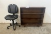 WOODEN SHELF AND OFFICE CHAIR