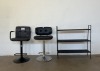 2 X BAR STOOLS AND WOODEN SHELF