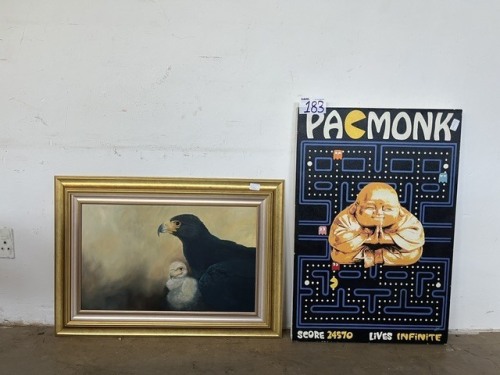 FRAMED PAINTING AND PAC MONK PAINTING