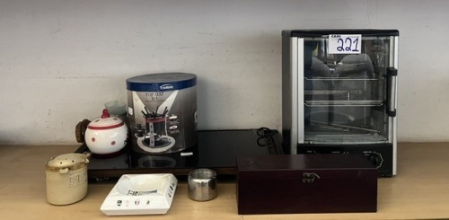 PRIMA ROTISSERIE/GRILLER, FONDUE SET, FOOD WARMER, WOODEN BOX, ASH TRAY AND OTHER GOODS