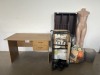 OFFICE DESK ,DVD RACK, MANNEQUIN, ROLLER SKATES, TOYS, BABY GATE, DOUBLE ROD WARDROBE AND OTHER GOODS - 2