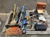 ASSORTED GARDEN TOOLS, CRUTCHES, WATERPROOF MEMBRANE AND OTHER GOODS
