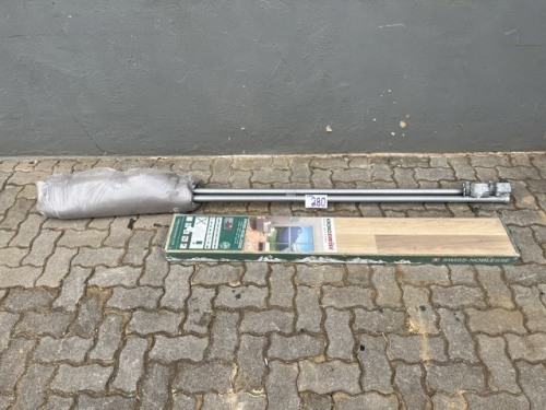 8 PANEL LAMINATED FLOORING AND CURTAIN POLES WITH CURTAIN