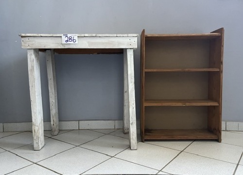 WOODEN SIDE TABLE AND BOOKSHELF