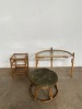 CANE HALF MOON TABLE, OTTOMAN AND SIDE TABLE - 2