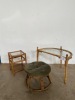 CANE HALF MOON TABLE, OTTOMAN AND SIDE TABLE - 3