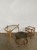 CANE HALF MOON TABLE, OTTOMAN AND SIDE TABLE - 4