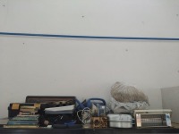 TOOL BOX, BOOKS, IRON, WATERING CAN, HEATER, BAG, ELECTRIC BLANKET AND OTHER GOODS