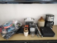 ASSORTED SHOES, MONEY BOX, COFFEE MACHINE, BLACK AND WHITE TV, SCALE AND OTHER GOODS