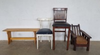 BAR CHAIR, WOODEN BENCH, KIDDIES CHAIR AND DINING CHAIR